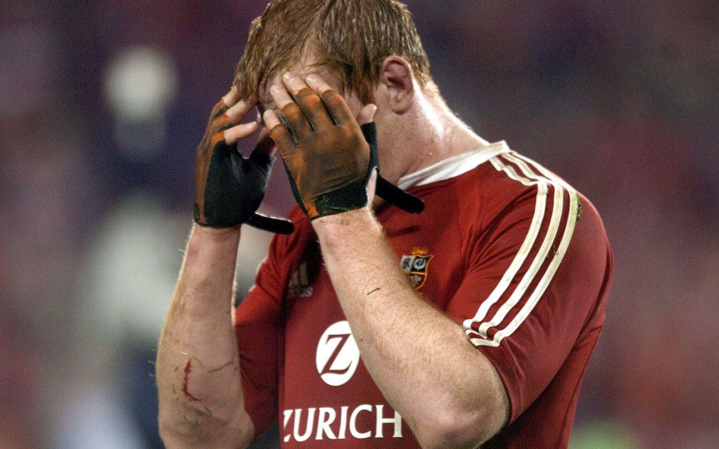 Lions lock Paul O'Connell is shattered following his side's 3-0 series loss to the All Blacks, 2005.
