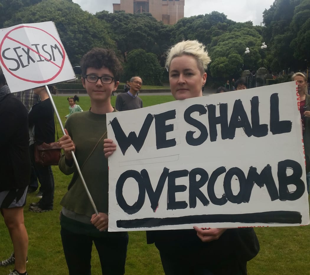 Women's March protesters, from left,  Geanne Dransfield and Hannah Mechen.