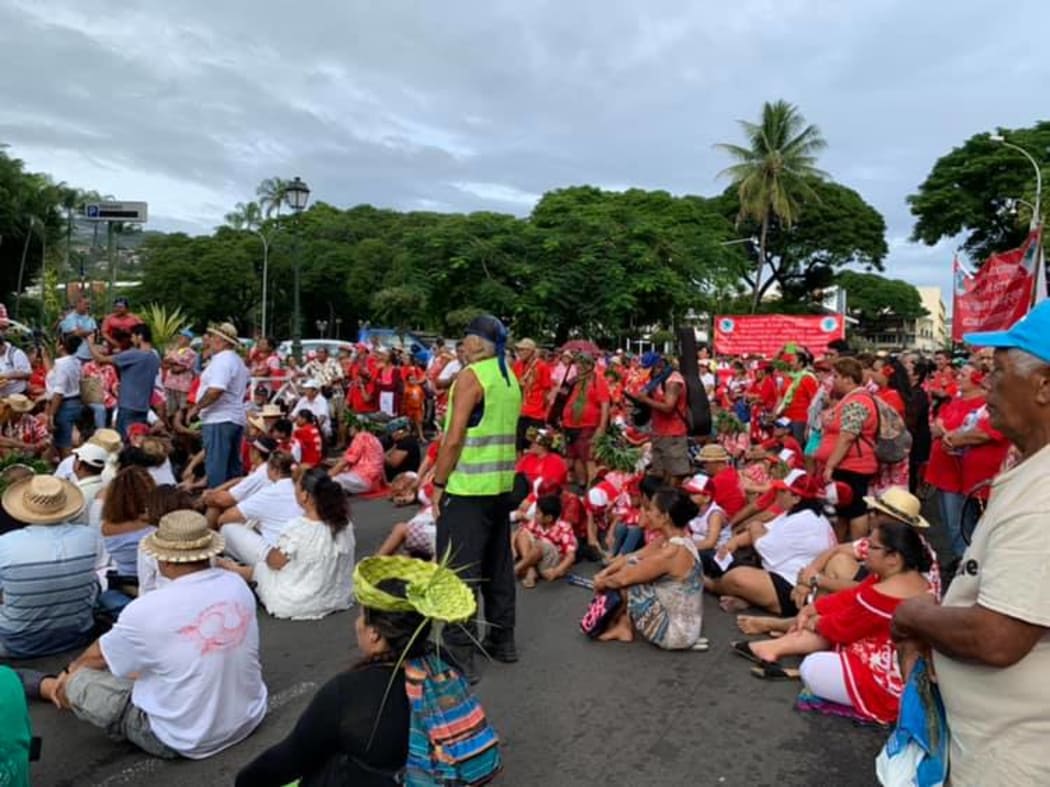A demonstration in French Polynesia to mark the 53rd anniversary of France's first atomic weapons test in the Pacific.