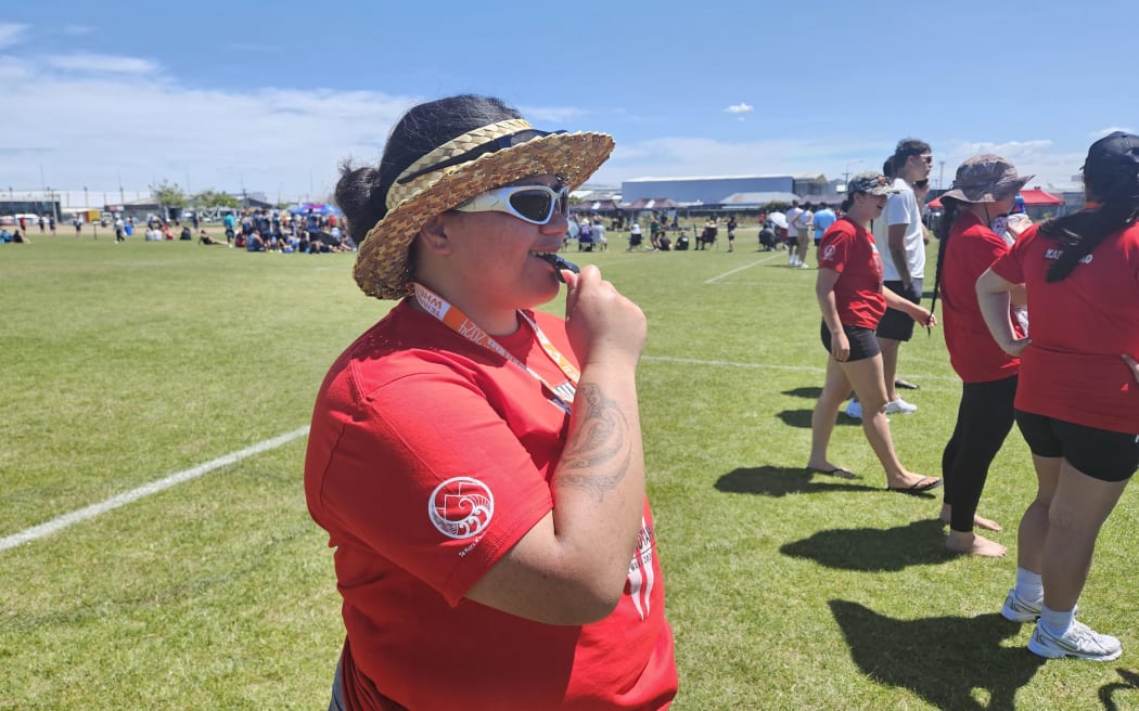 Te Kaea one of the referees for the Wiki Hākinakina in Christchurch.