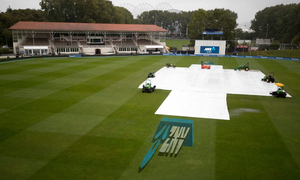 Rain at University Oval in Dunedin.