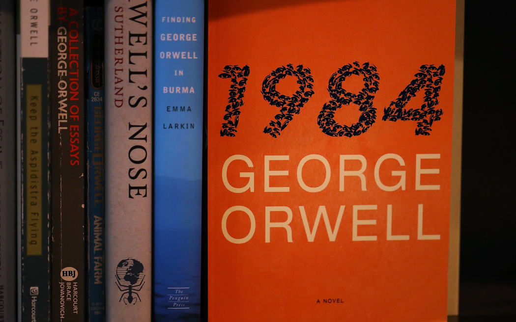 A copy of George Orwell's novel '1984' is displayed at The Last Bookstore in Los Angeles, California.