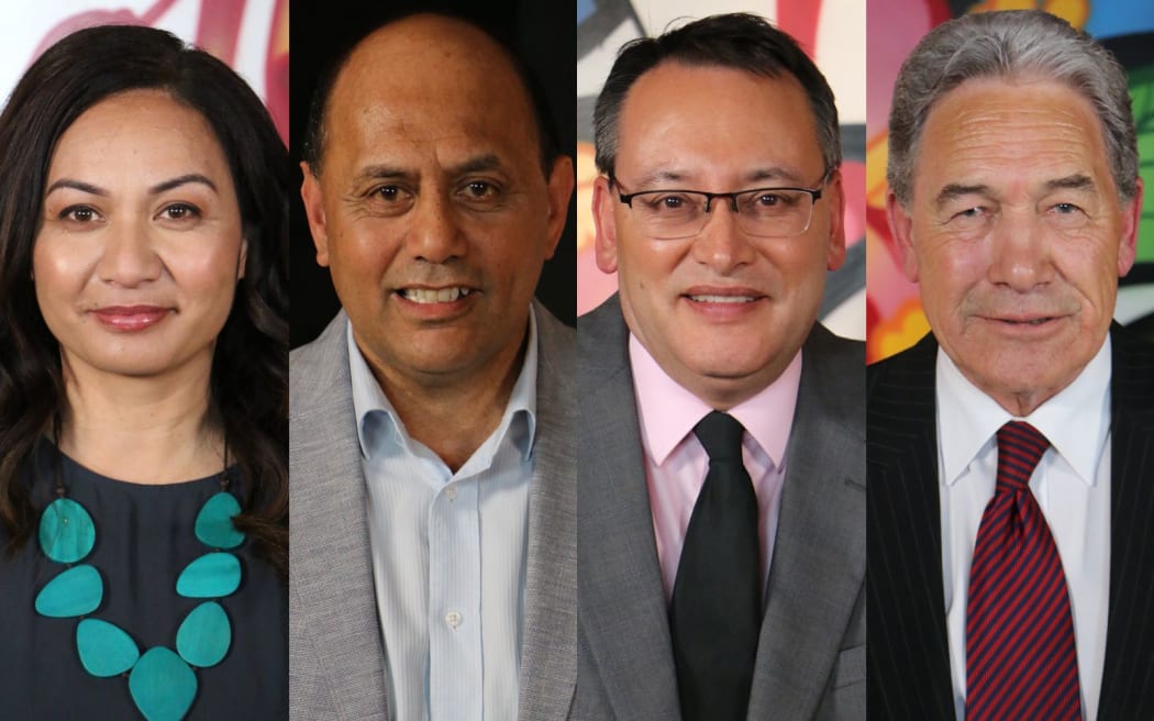 (from left) Green Party co-leader Marama Davidson, Labour's Willie Jackson, National Party health spokesperson Shane Reti, NZ First leader Winston Peters.
