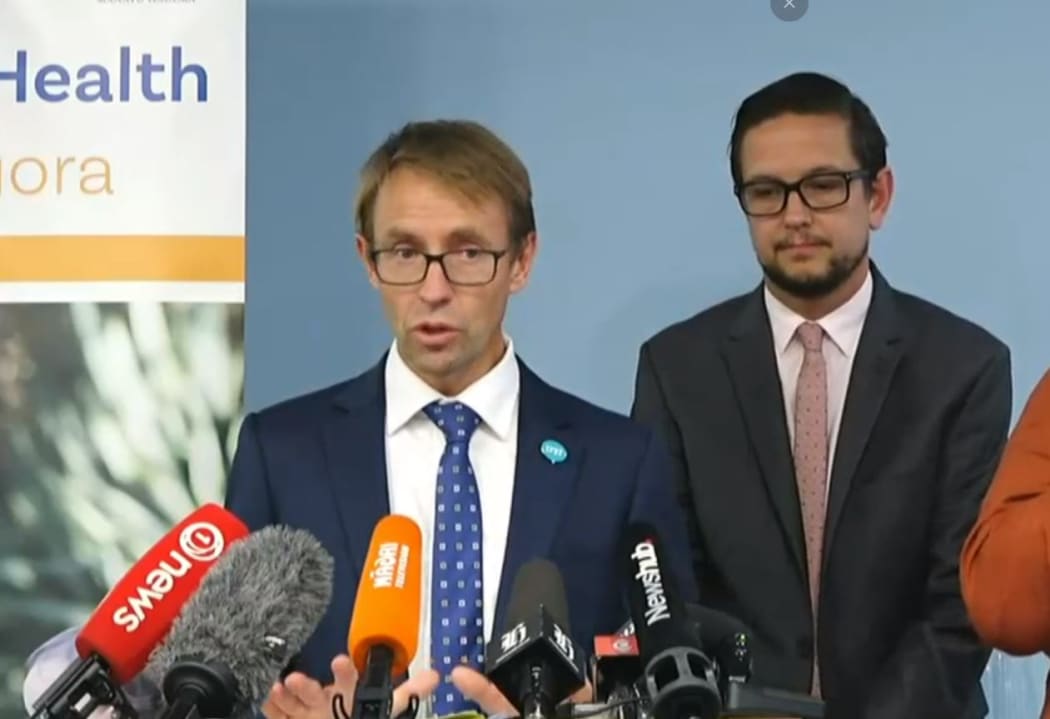 Director-General of Health Dr Ashley Bloomfield and Andrew Slater, the CEO of National Telehealth Service.