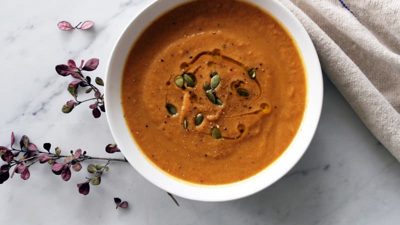 Roast Cauliflower & Kumara Soup with rosemary & lemon