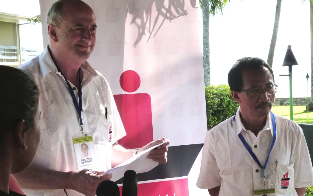 Fiji international election observers Peter Reith from Australia and Amb Wahid Supriyadi of Indonesia.
