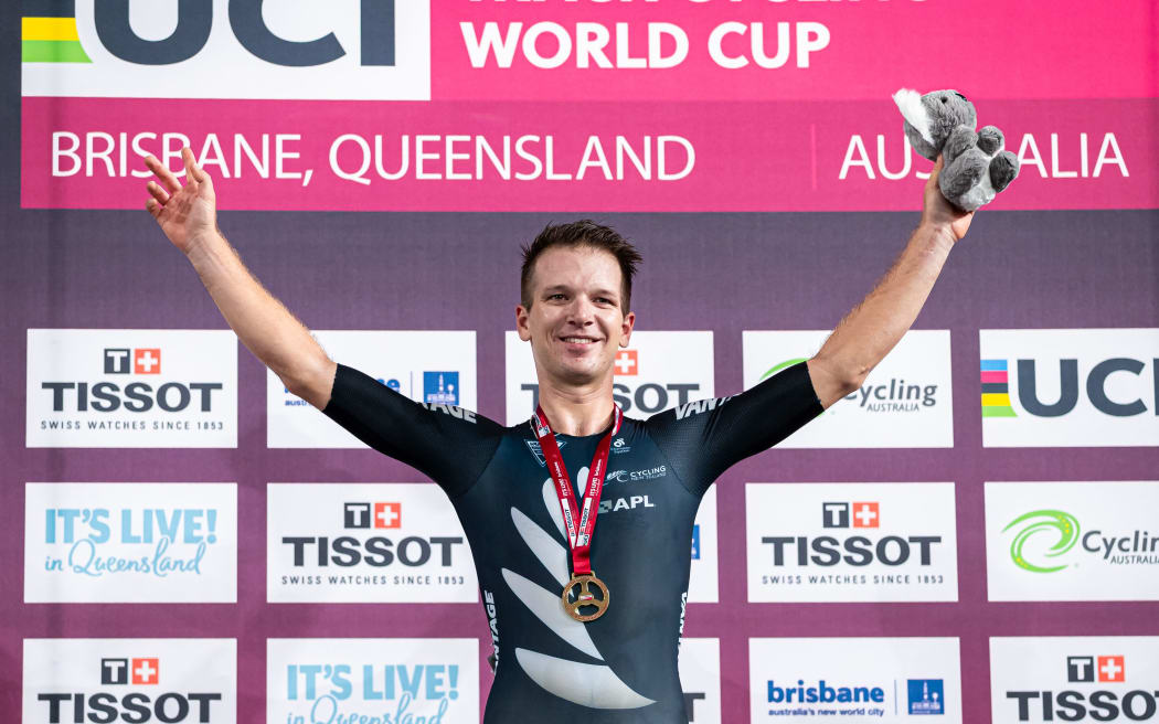 Aaron Gate of New Zealand wins Gold in the Men's Omnium.