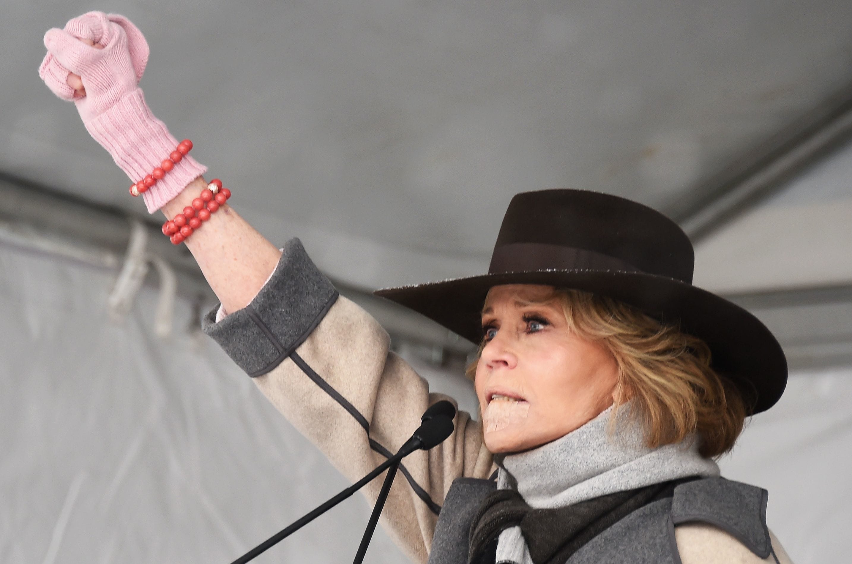 Jane Fonda speaks onstage at the Respect Rally during the 2018 Sundance Film Festival.