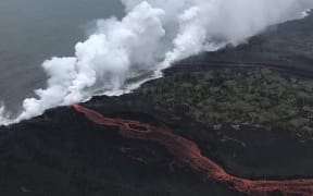 One of two points where lava is entering the ocean.