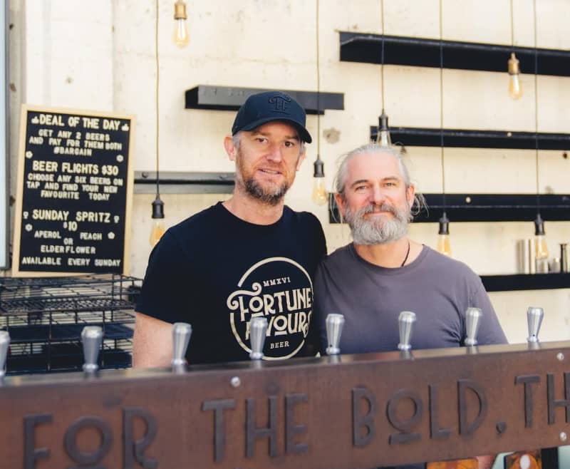 Fortune Favours founder Shannon Thorpe with Pete Gillespie from Garage Project.