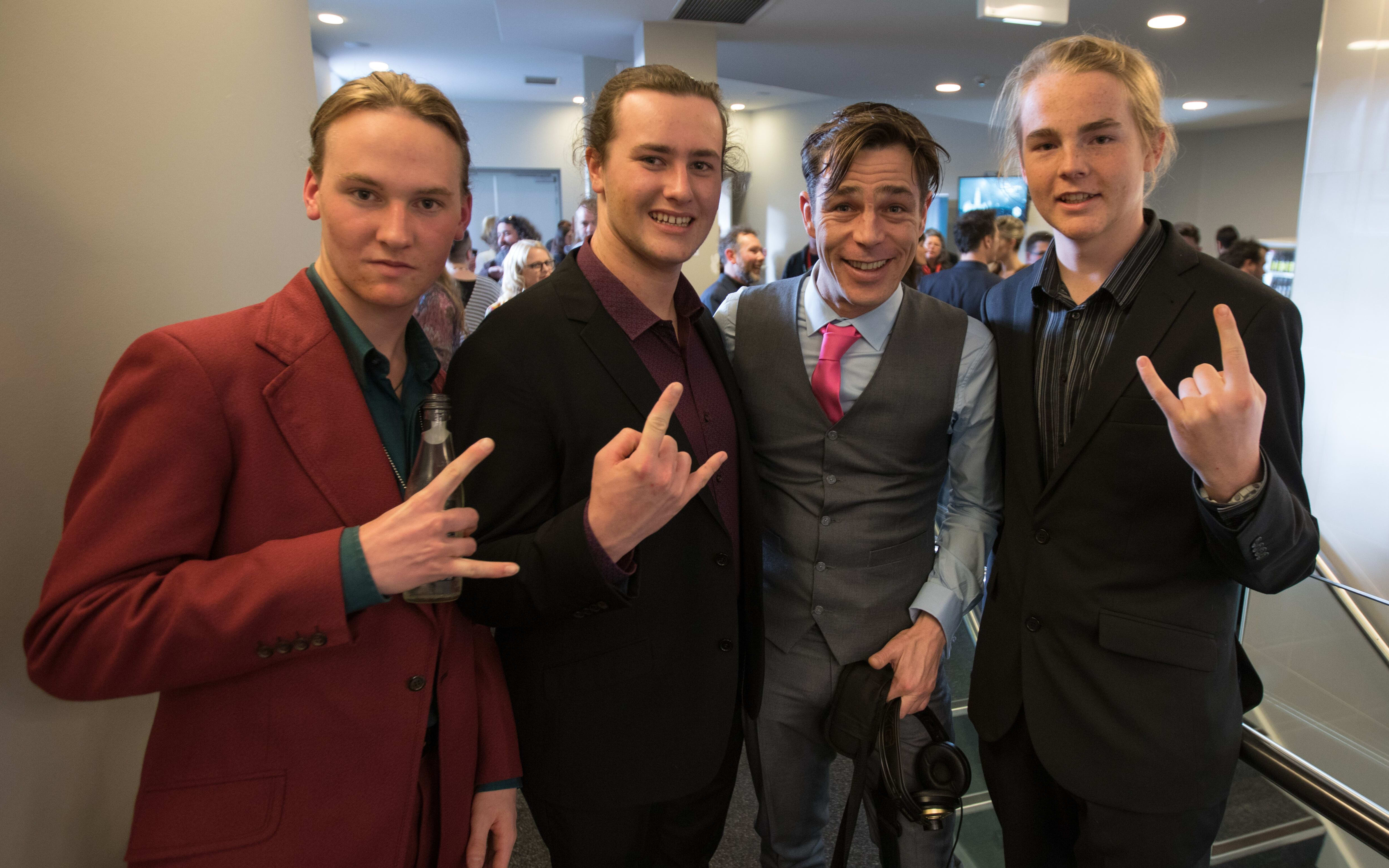 The members of Alien Weaponry with Music 101's Alex Behan at the Silver Scrolls 2017