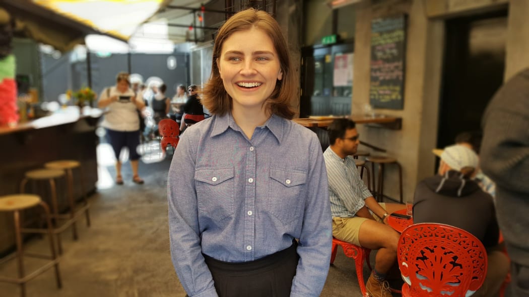 Auckland mayoral candidate Chloe Swarbrick at her election day party at Ponsonby bar Golden Dawn