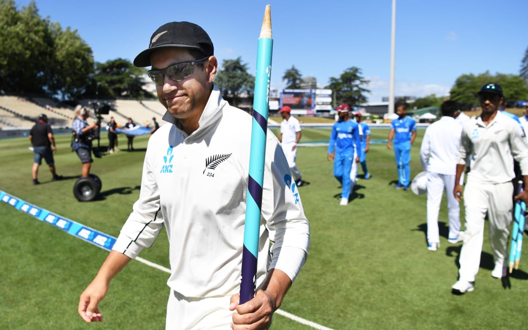 Ross Taylor leaves the field after the Black Caps second test win over the West Indies in Hamilton.