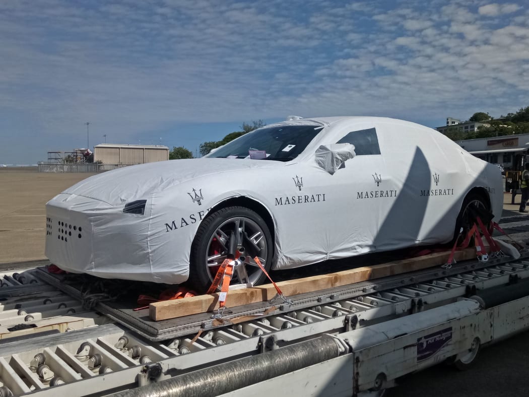 One of the luxury Maserati Sedans arriving in Port Moresby ahead of the 2018 APEC Leaders Summit.