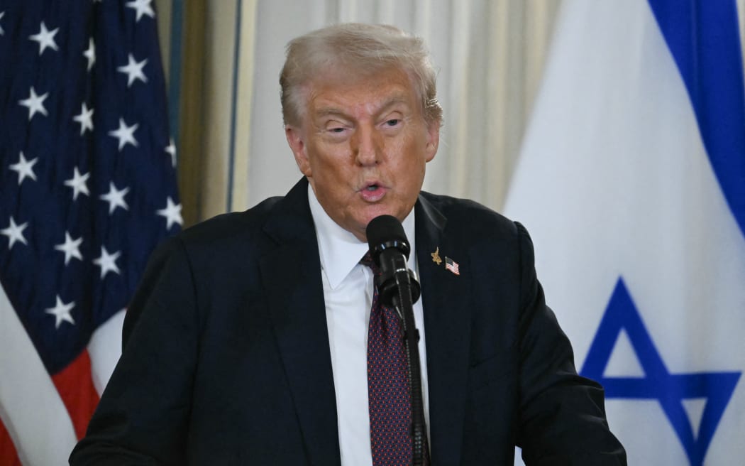 US President Donald Trump speaks during a press conference with Israeli Prime Minister Benjamin Netanyahu in the State Dining Room of the White House in Washington, DC on 29 September, 2025.