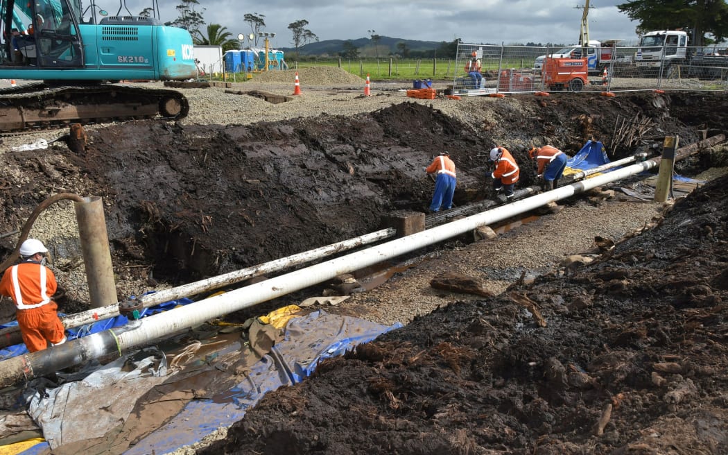 The replacement section of pipe was welded in place.