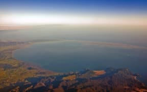 Golden Bay and Farewell Spit from the sky.