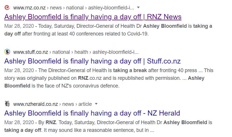 Headlines on Ashley Bloomfield's day off