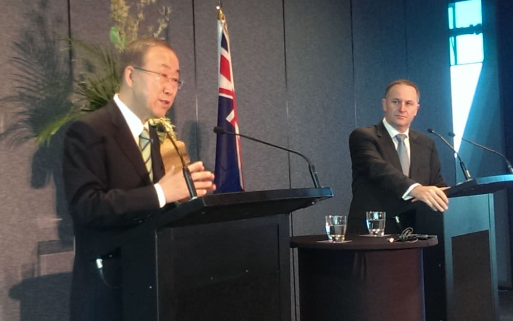 UN Secretary General Ban Ki Moon and Prime Minister John Key in Auckland.