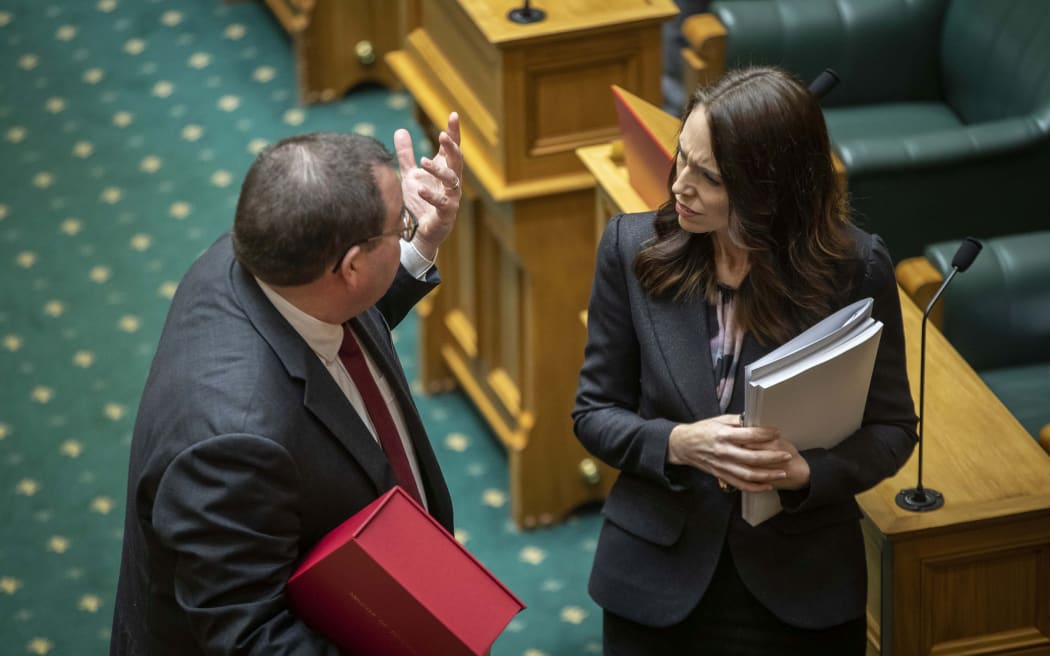 Grant Robertson and Prime Minister Jacinda Ardern enter The House to deliver Budget 2020.