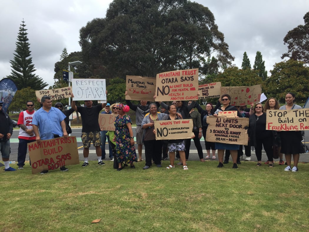Ōtara residents took to the streets to protest the Mahitahi  development and how it's been handled.