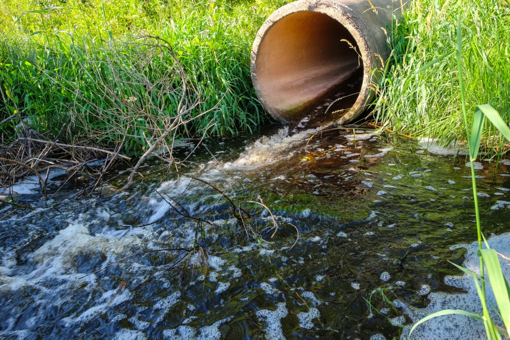 Water is discharged from the plant.