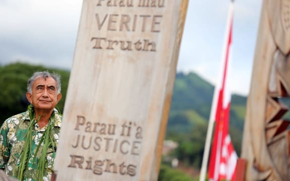 Former president of French Polynesia Oscar Temaru at memorial dedicated to nuclear test victims
