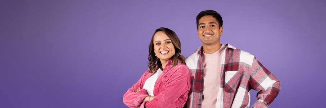 TVNZ News 2 Me presenters Isobel Prasad and Zion Dayal.