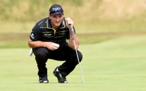 Ryan Fox lines up a putt in his final round at The Open at St Andrews
