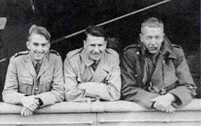 Members of the first National Broadcasting Service Mobile Recording Unit, in August 1940 (L-R): Norman Johnston, Noel Palmer, Doug Laurenson