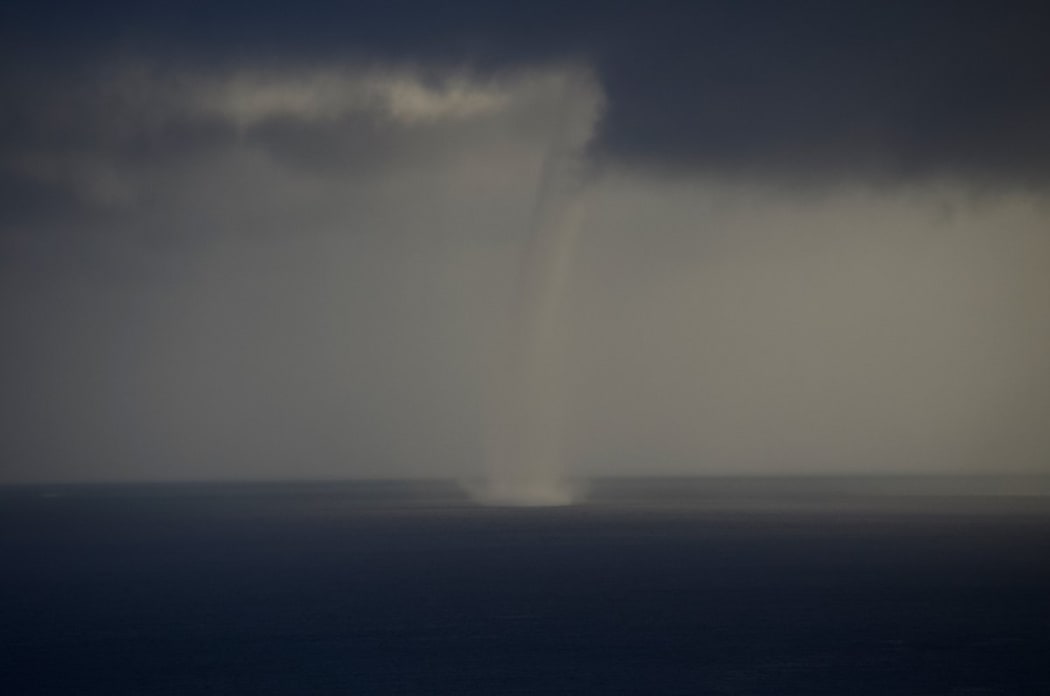 Waterspouts formed near Waiheke Island before moving into the Firth of Thames.