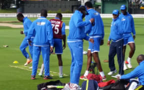 Chris Gayle and the West Indies squad at training at the Basin Reserve, Wellington.
