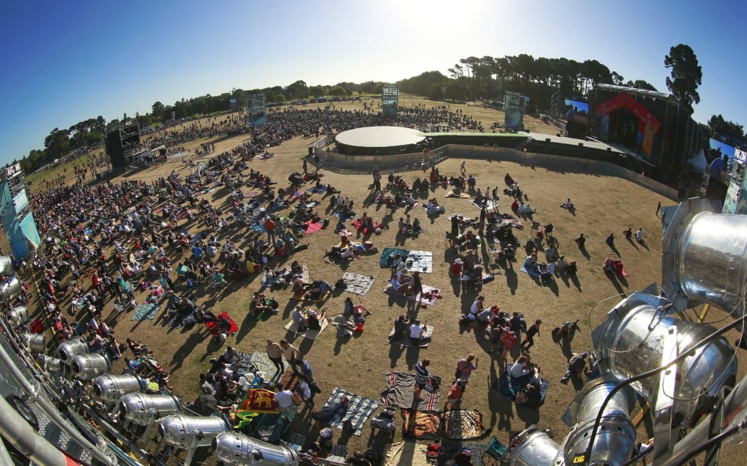A general view of crowd gathering at the ICC Cricket World Cup Opening Ceremony in Hagley Park, Christchurch.