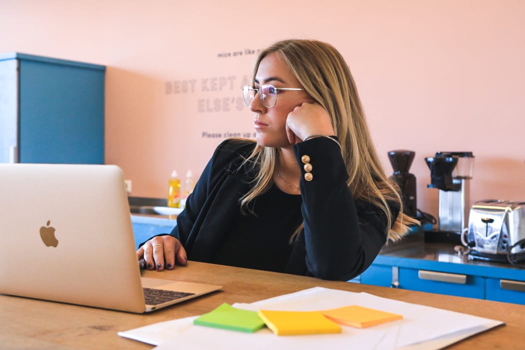 blonde woman on laptop