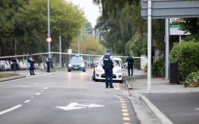 Armed police at a cordon in Christchurch.