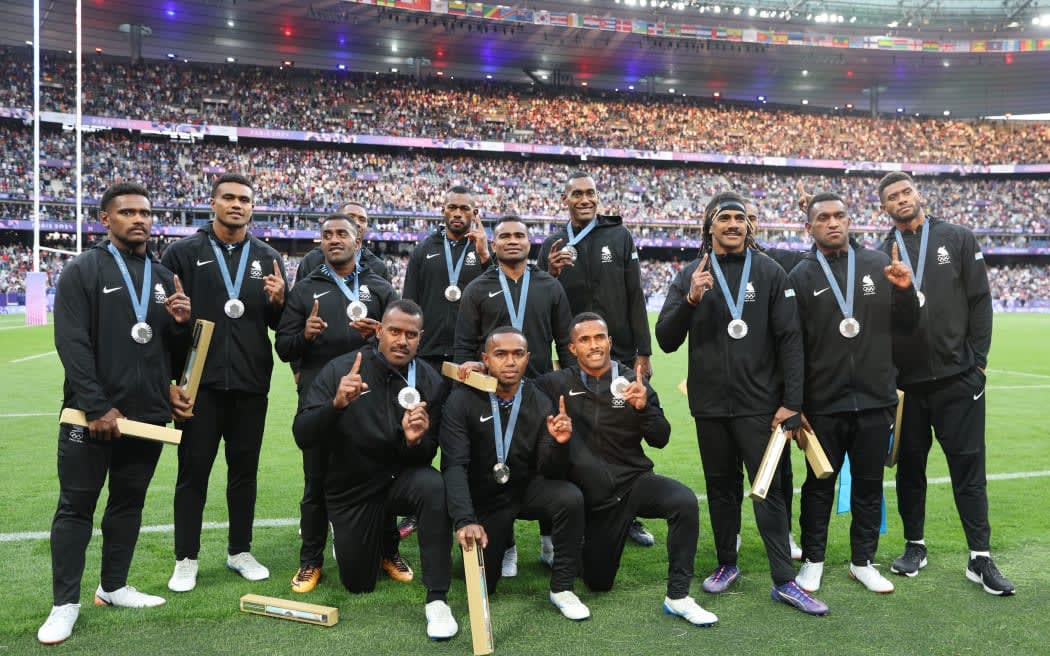 Fiji won silver medal at the Paris 2024 Olympic Games on 27 July 2024 in Paris. Photo: World Rugby / Mike Lee - KLC