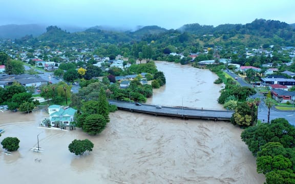 An aerial view of Gisborne under floodwater during Cyclone Gabrielle. Seventeen homes in the district have been deemed unlivable, and will be eligible for buy-out from the Government and district council.