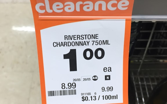 Countdown's Northcote supermarket was selling Riverstone Chardonnay for just $1 on Friday.