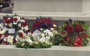Flowers at the public service to mark five years since the Christchurch earthquake.