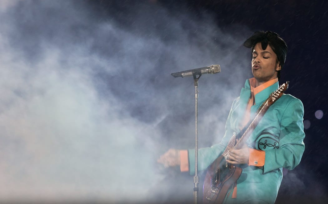 Prince performing at a Super Bowl half time concert in Miami, 2007.