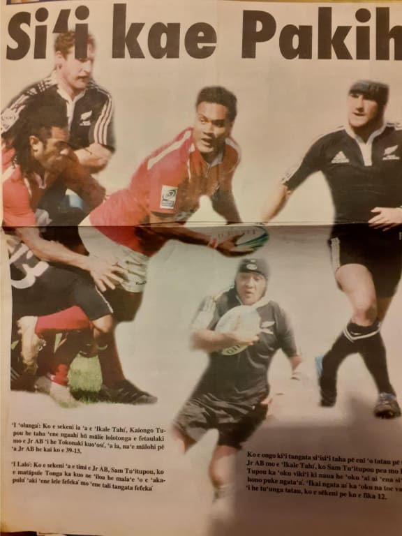Former Ikale Tahi rugby player 'Isileli Kaiongo Tupou on local newspaper in Tonga