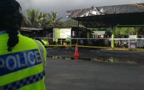 The burnt out Text Mart Store in Arorangi