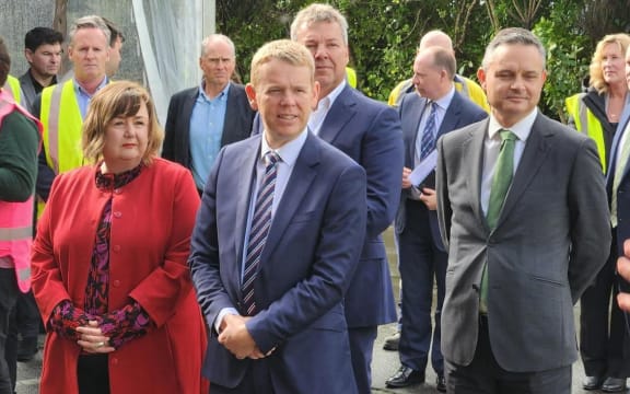Chris Hipkins, Megan Woods and James Shaw at NZ Steel at Glenbrook