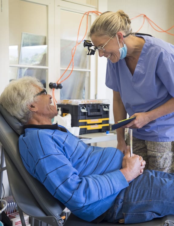 Major Lisa Caulto speaks to her patient, Teata Kohuorangi Tawhara.