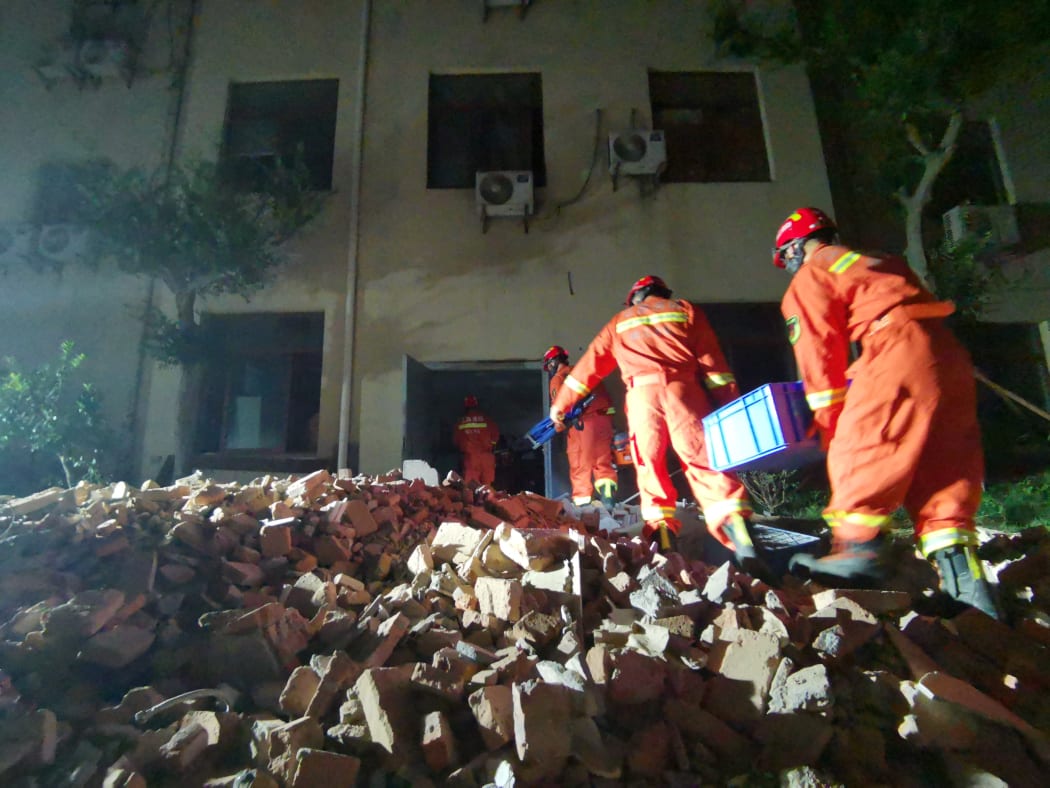 Work group at the collapse site in Wujiang District of Suzhou City.