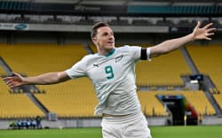 Chris Wood celebrates after scoring a goal for the All Whites during their FIFA World Cup Qualifier against Fiji, Wellington, 21 March, 2025. 
Copyright photo: Masanori Udagawa /  www.photosport.nz