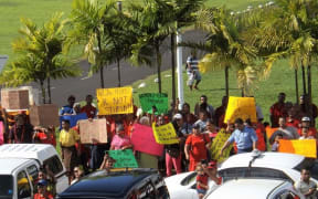 Protestors outside Samoa court
