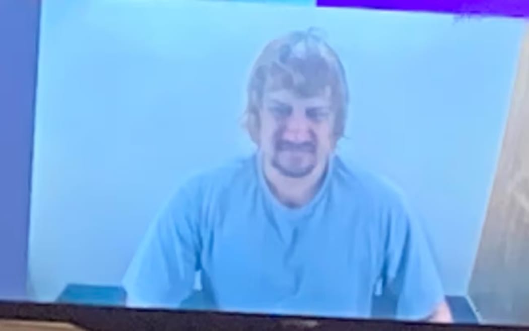 Charles Wharton appearing via audio-visual link in the High Court at Hamilton last year.
