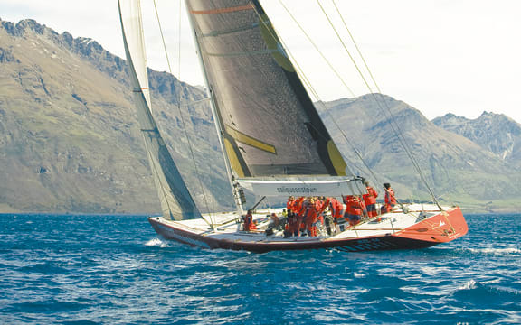 Former America's Cup yacht NZL14 sailing on Lake Wakatipu.