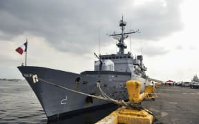 The French navy's frigate Le Vendémiaire moored at the international port in Manila on 8 March, 2022.